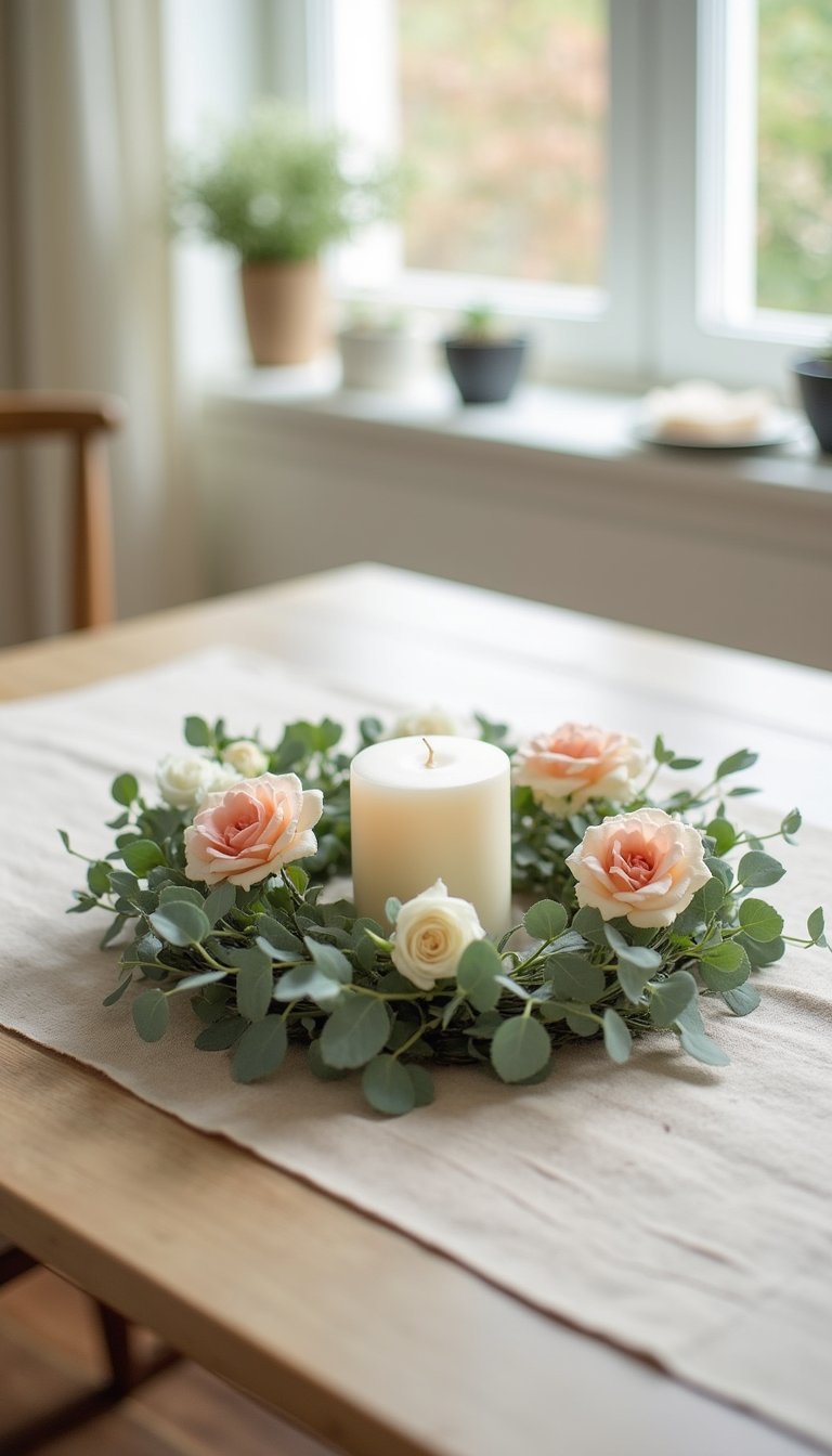 Wreath-Style Centerpiece Around a Low Vase