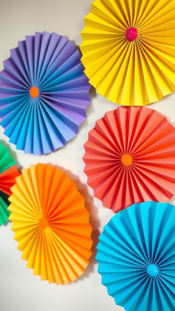 Accordion rainbow paper fans for instant texture