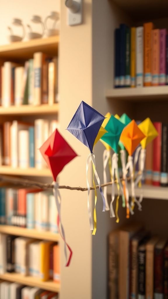 Mini rainbow paper kites for shelf decoration