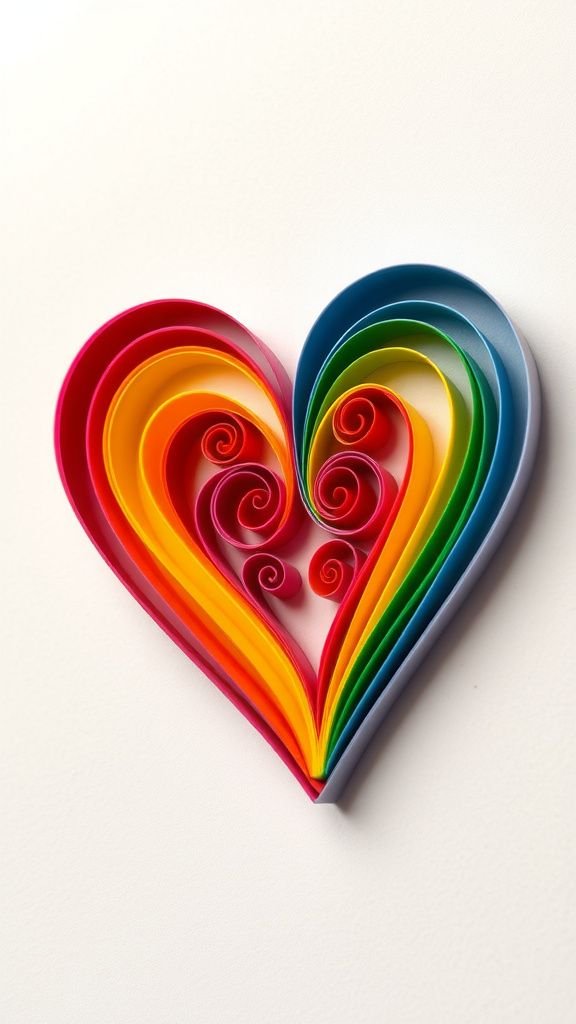 Quilling rainbow hearts for a delicate card