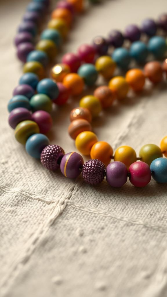 Rainbow paper bead necklace with glossy finish