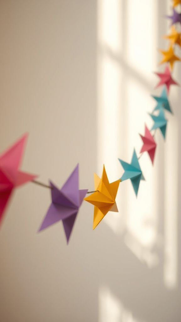 Rainbow paper garland of tiny folded stars