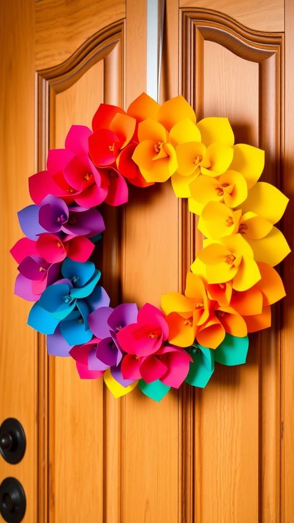 Rainbow paper rosette wreath for front door