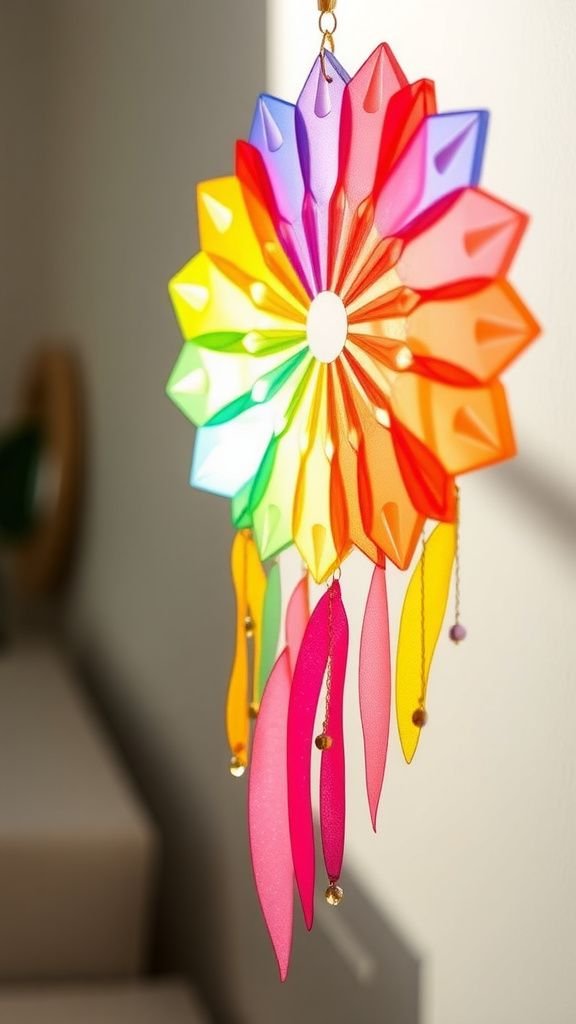 Rainbow paper sun catcher with beaded accents
