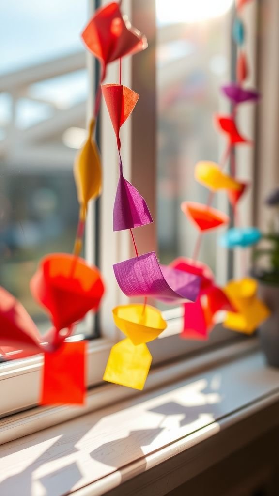Sunlit rainbow paper chain garland for windows