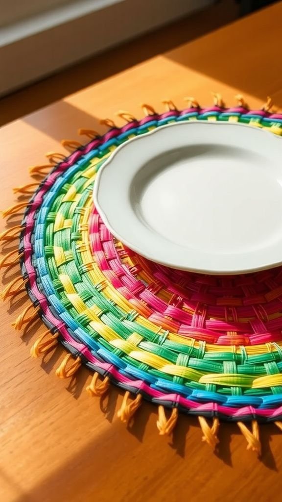 Woven rainbow paper placemats for simple dinners