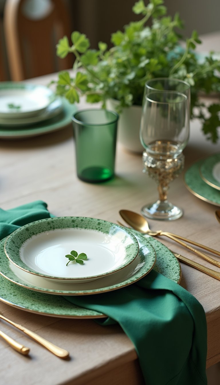 Emerald Table Setting with Mismatched Vintage China