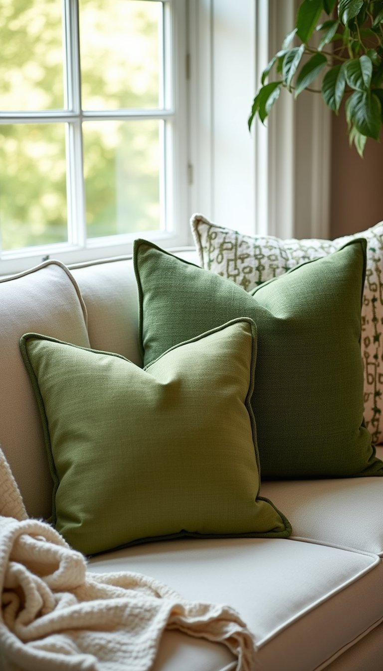 Green Throw Pillow Mix with Plaid and Linen