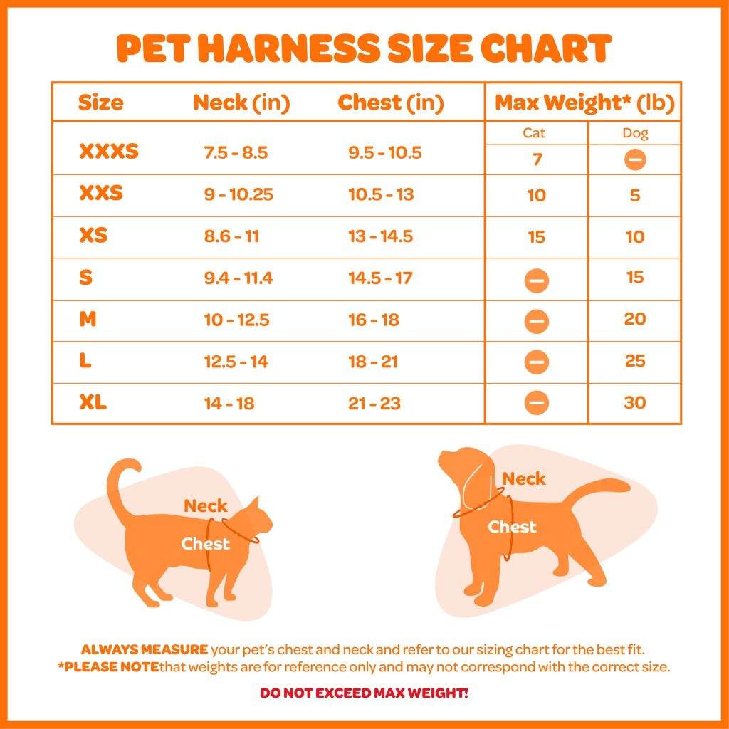 Voyager Step in Air Dog Harness size chart 1
