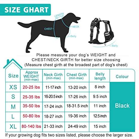 WINSEE No Pull Dog Harness size chart